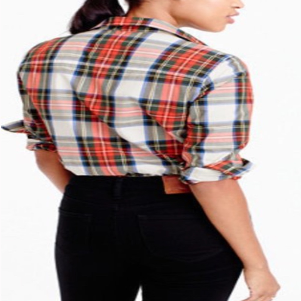 J Crew Festive Tuxedo Bib Button Up Plaid Shirt 0